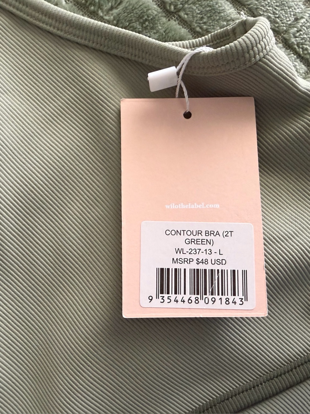 Wilo The Label Olive Ribbed Scoop-Front Sports Bra with Contrast Trim - Picture 2 of 5